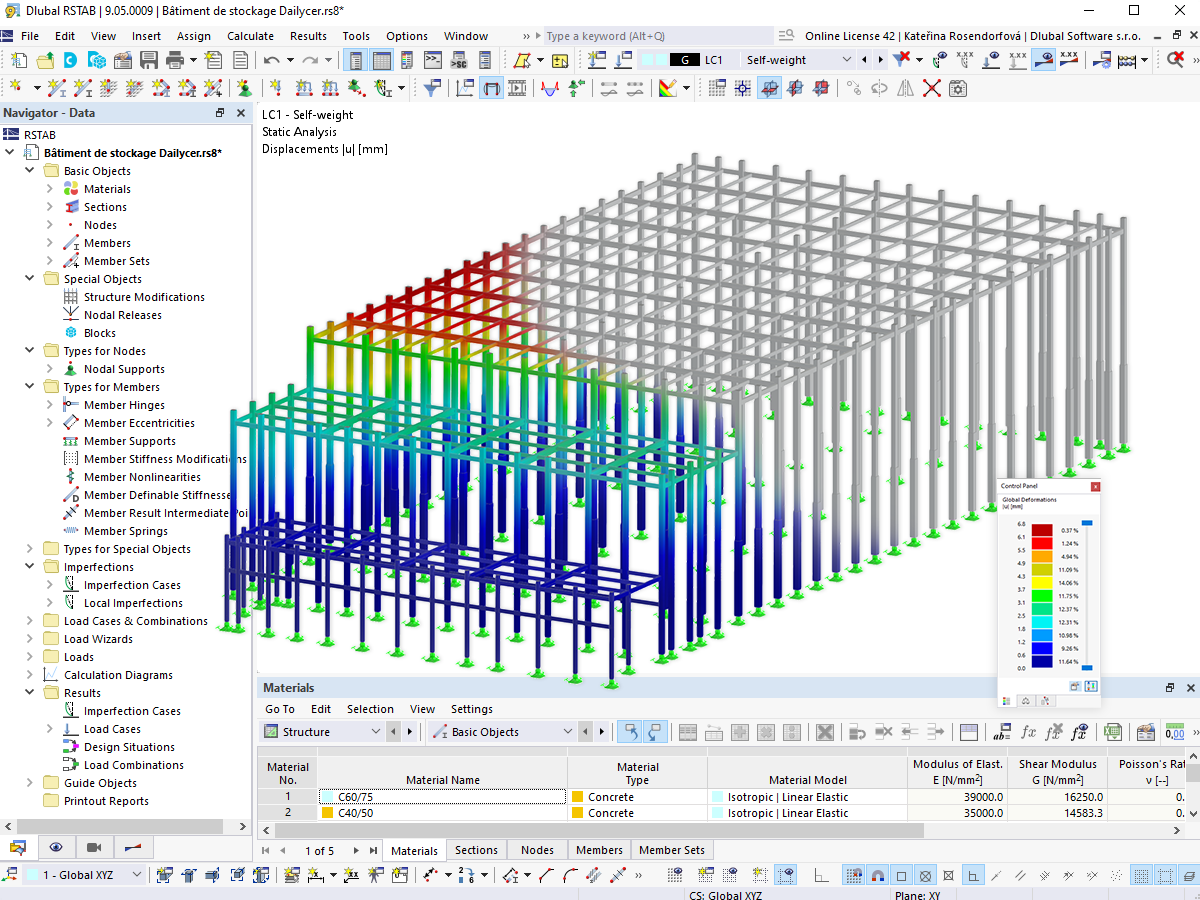 Model of Storage Facility Construction with Deformation Results in RSTAB 9