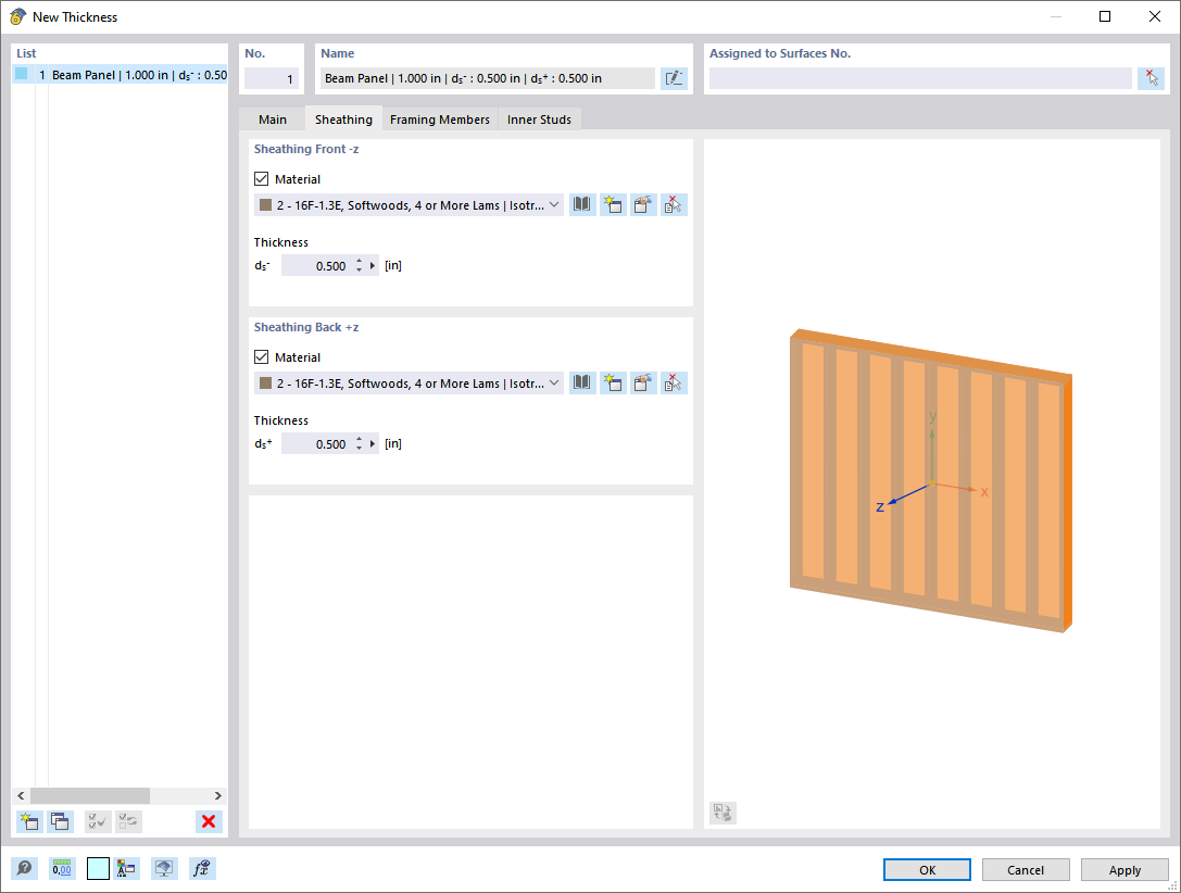 Dialog Box "New Thickness", Tab "Sheathing"