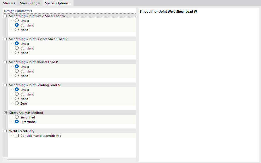 Dialog Box "Line Welded Joint Configuration": Specifying Special Options