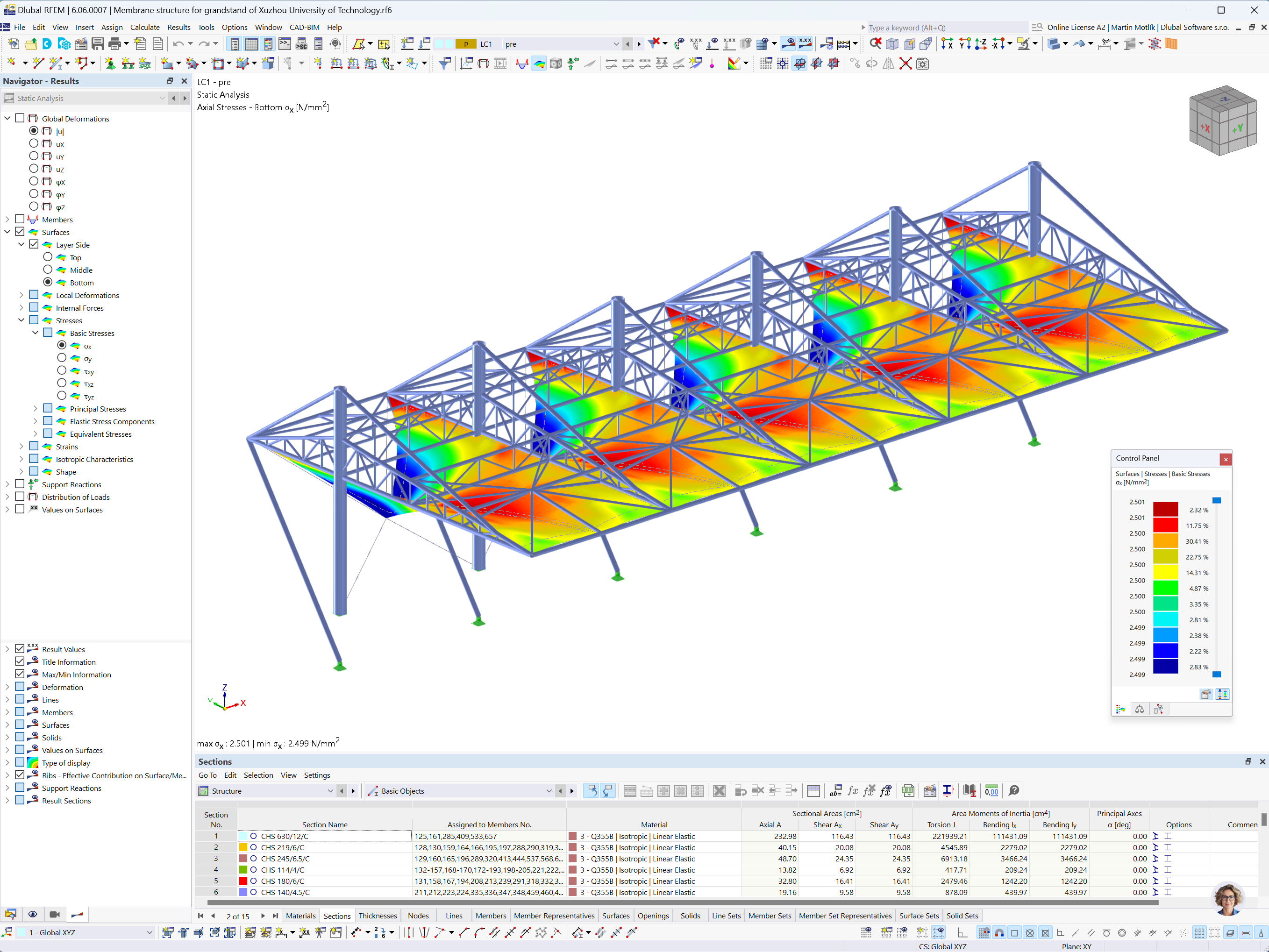 RFEM Model with Membrane Stresses