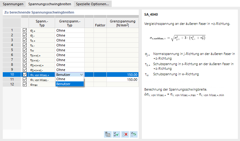 Specifying Stress Ranges to Calculate