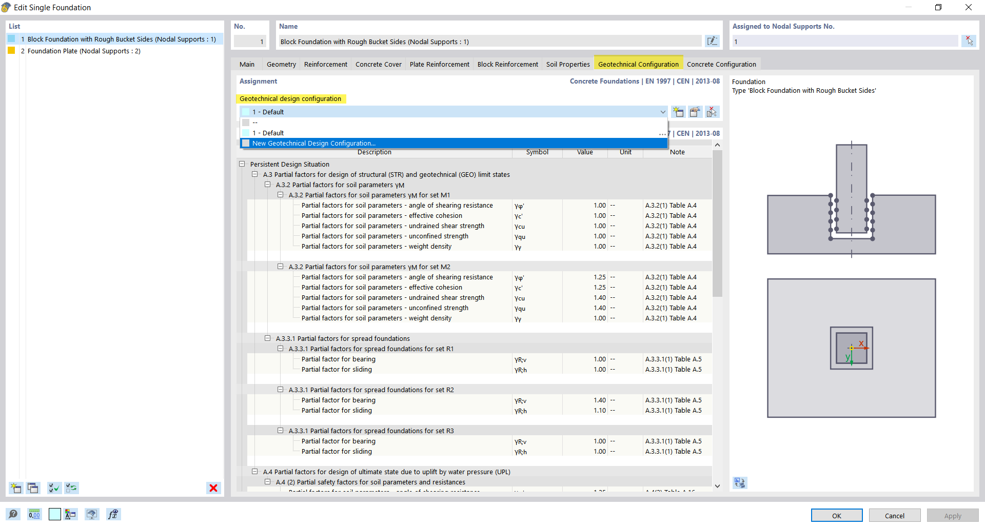 Assigning Geotechnical Configuration to Foundation