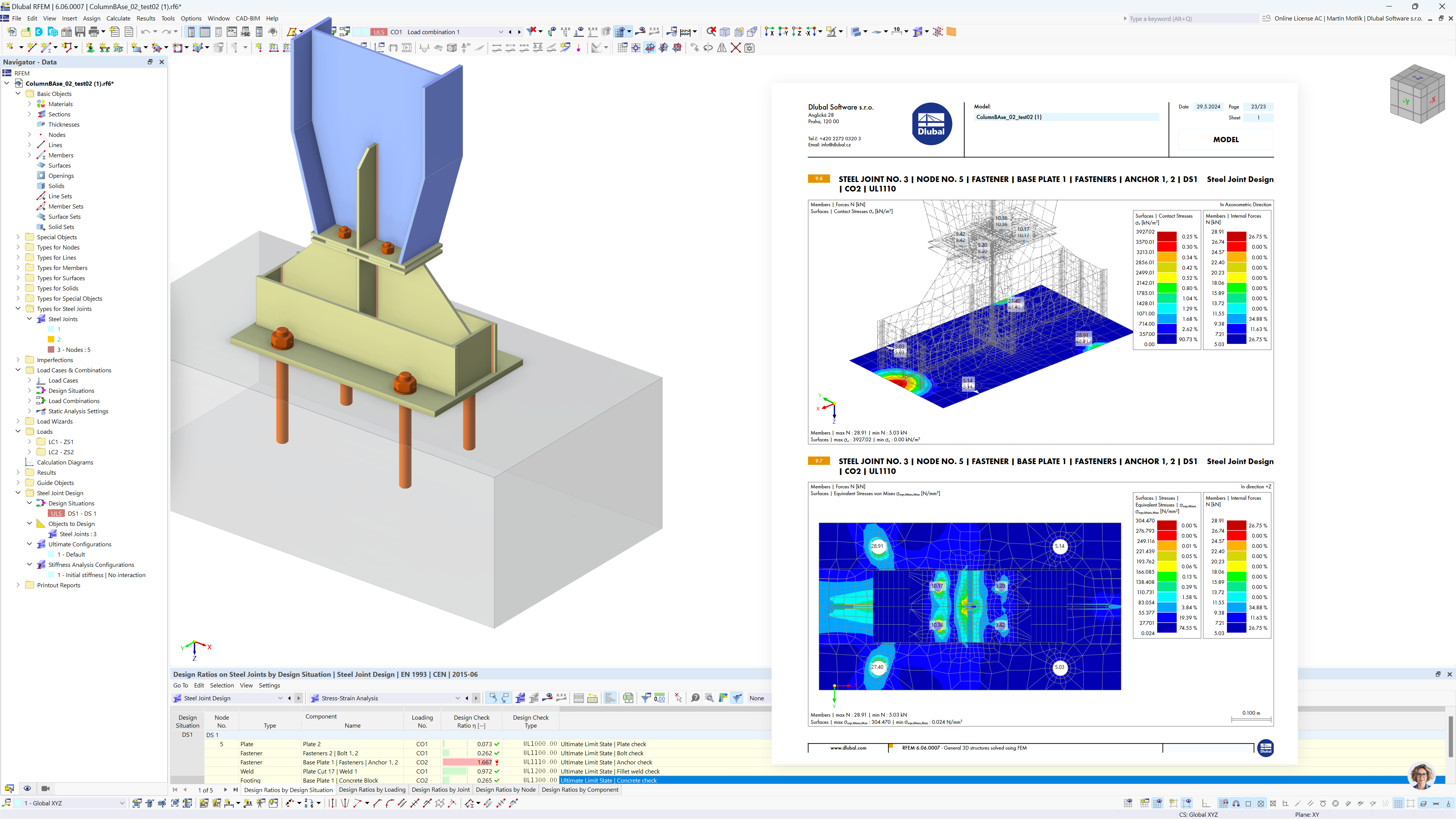 Steel Column Base Connection with Printout Report