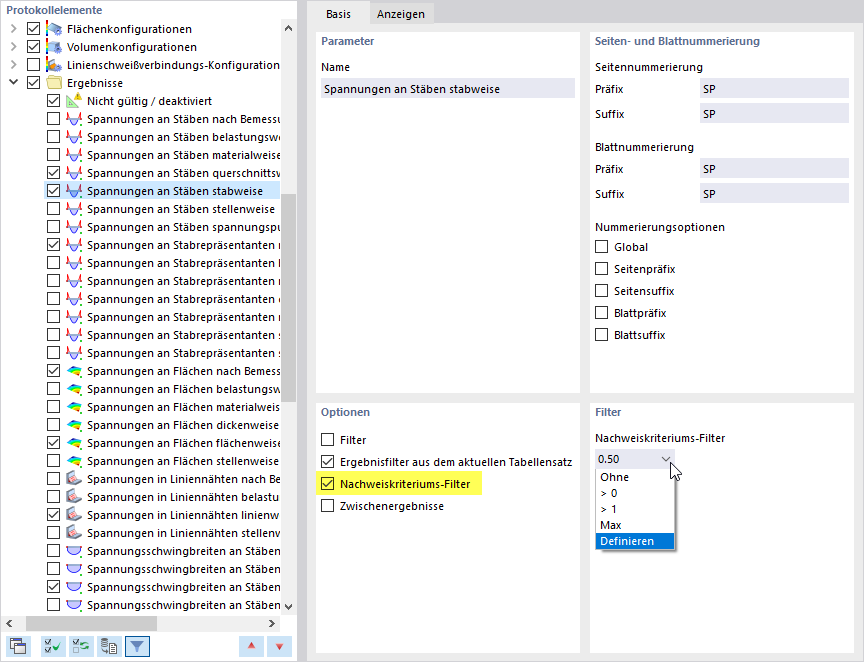 Filter Options for Design Check Ratio