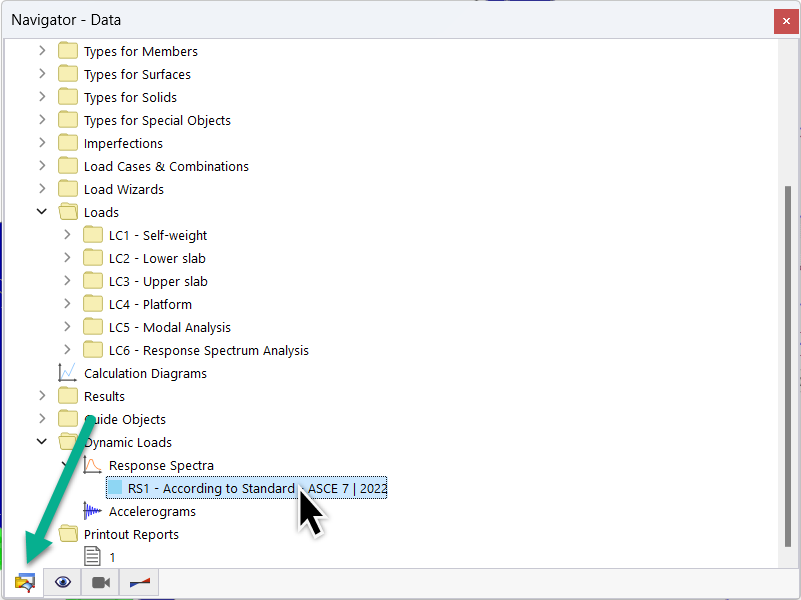 Calling up Response Spectrum Parameters