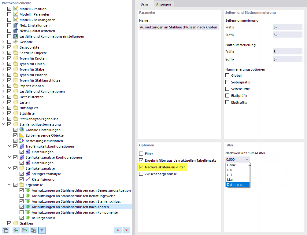 Filter Options for Design Check Ratio