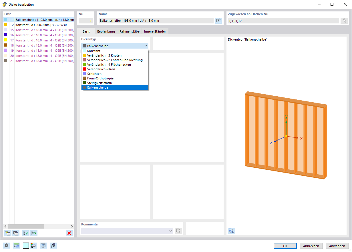 Selecting Thickness Type "Beam Panel" 