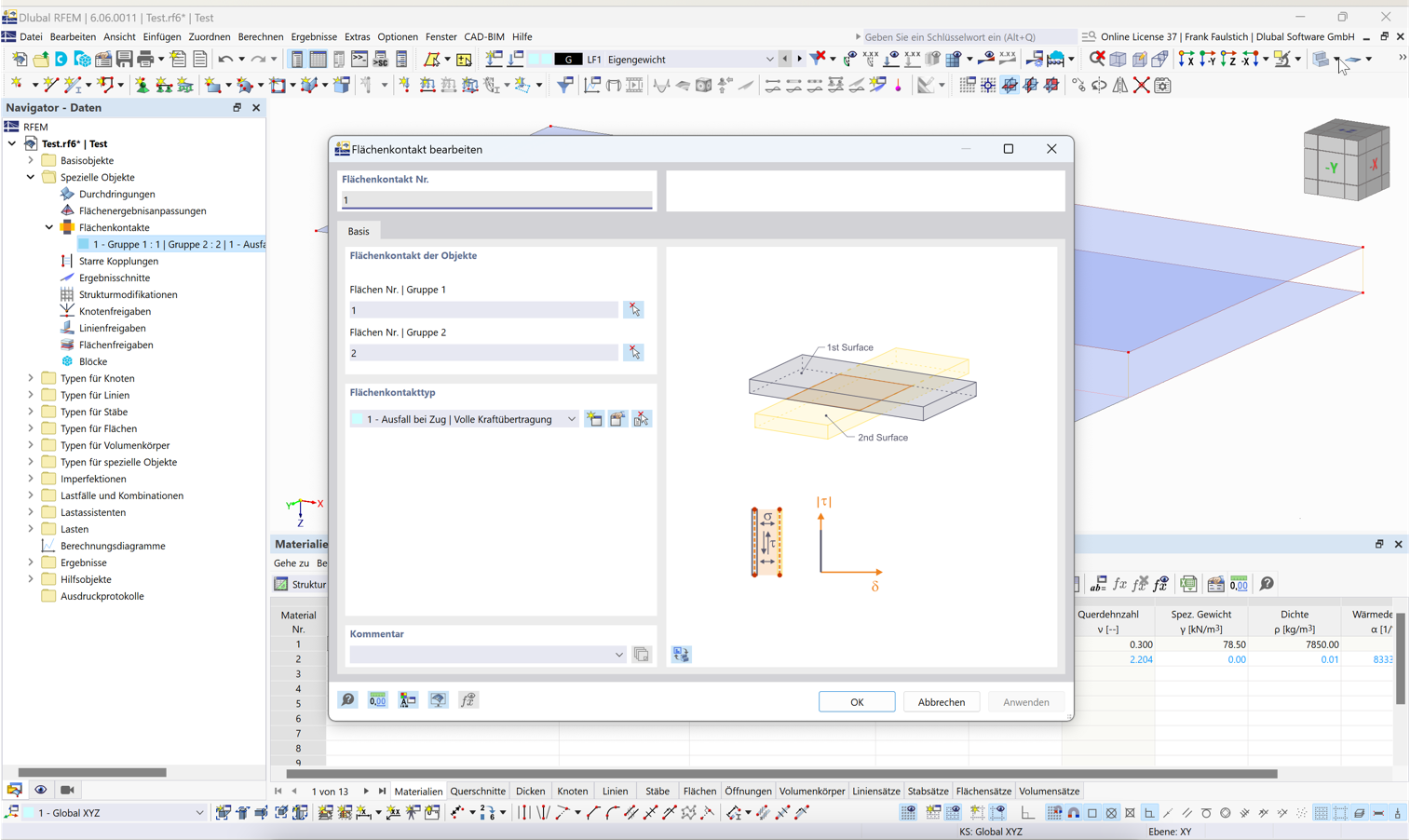 FAQ 005542 | Does RFEM 5 have a surface contact?