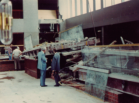 View of Collapsed Skywalks (Source: Dr. Lee Lowery, Jr., PE, Wikimedia Commons).