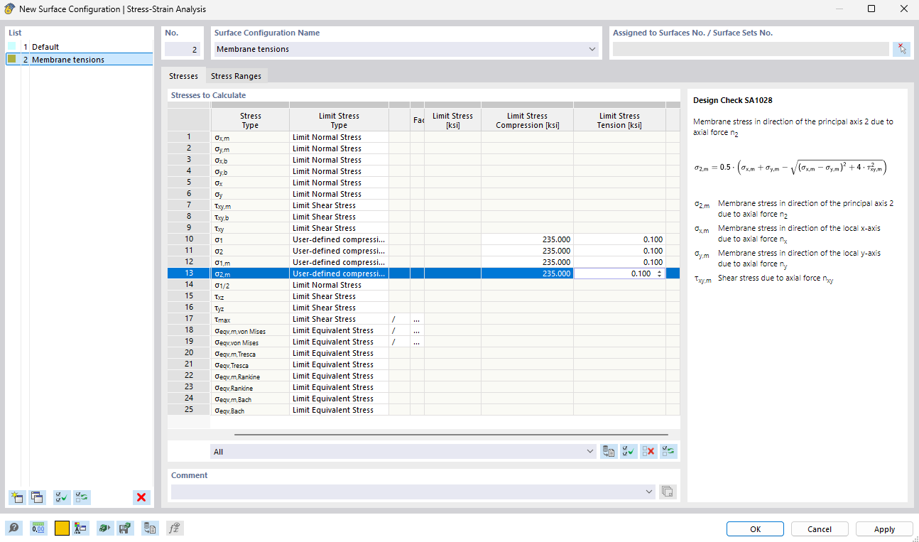 Specifying User-Defined Limit Stresses for Compression and Tension