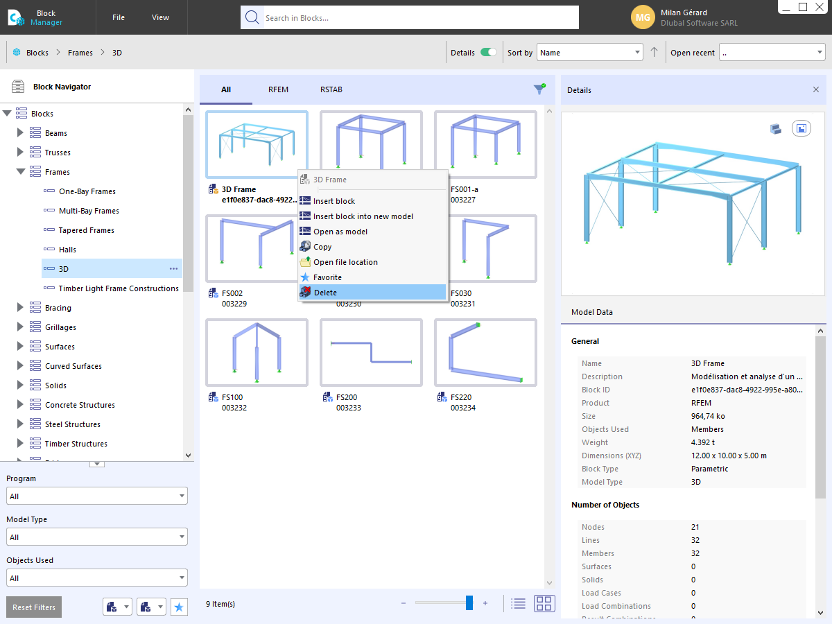 FAQ 005211 | Can I delete user-defined blocks in the Dlubal Center?