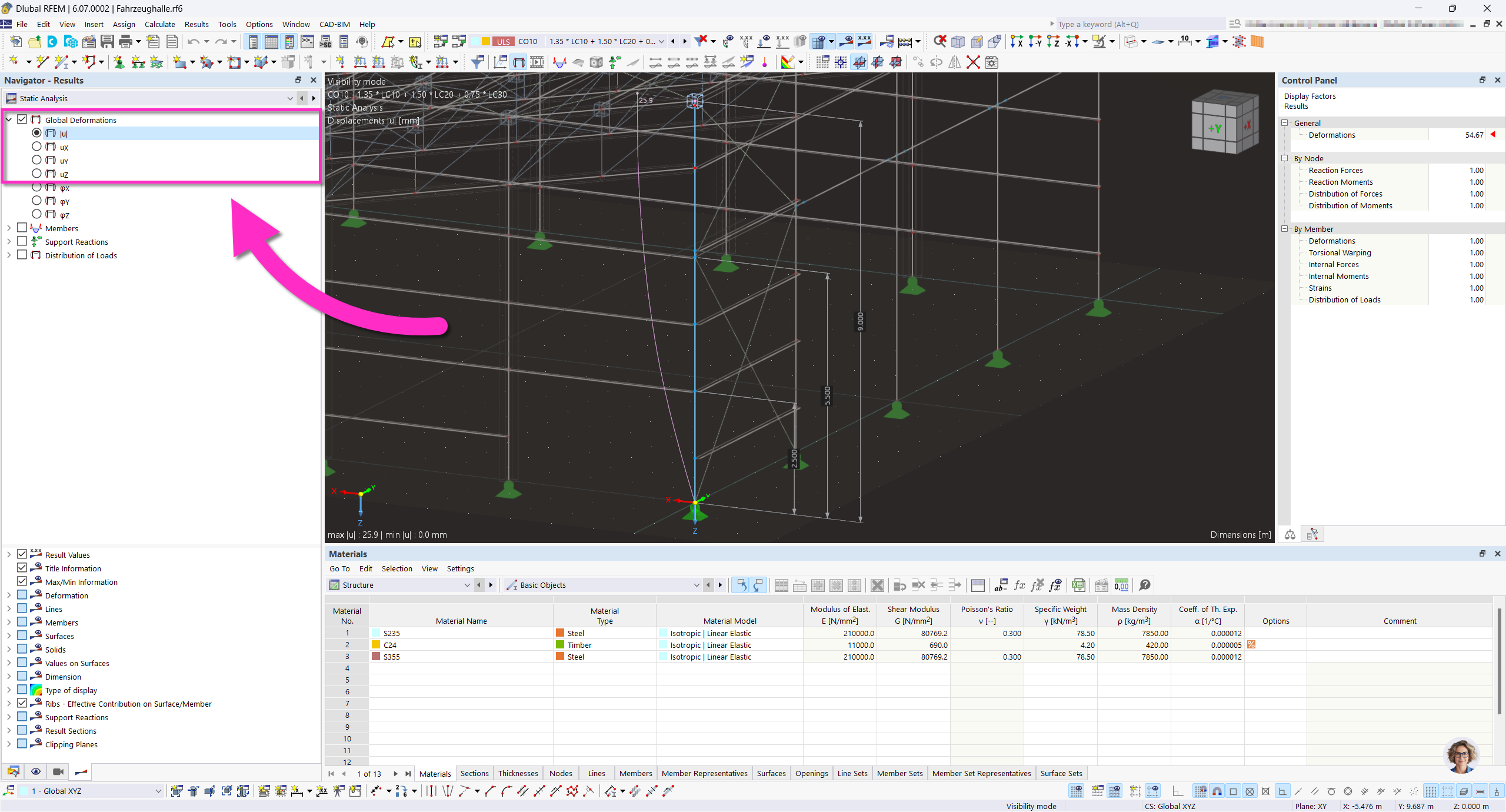 FAQ 005569 | How can I display the sag of a member directly in the model?