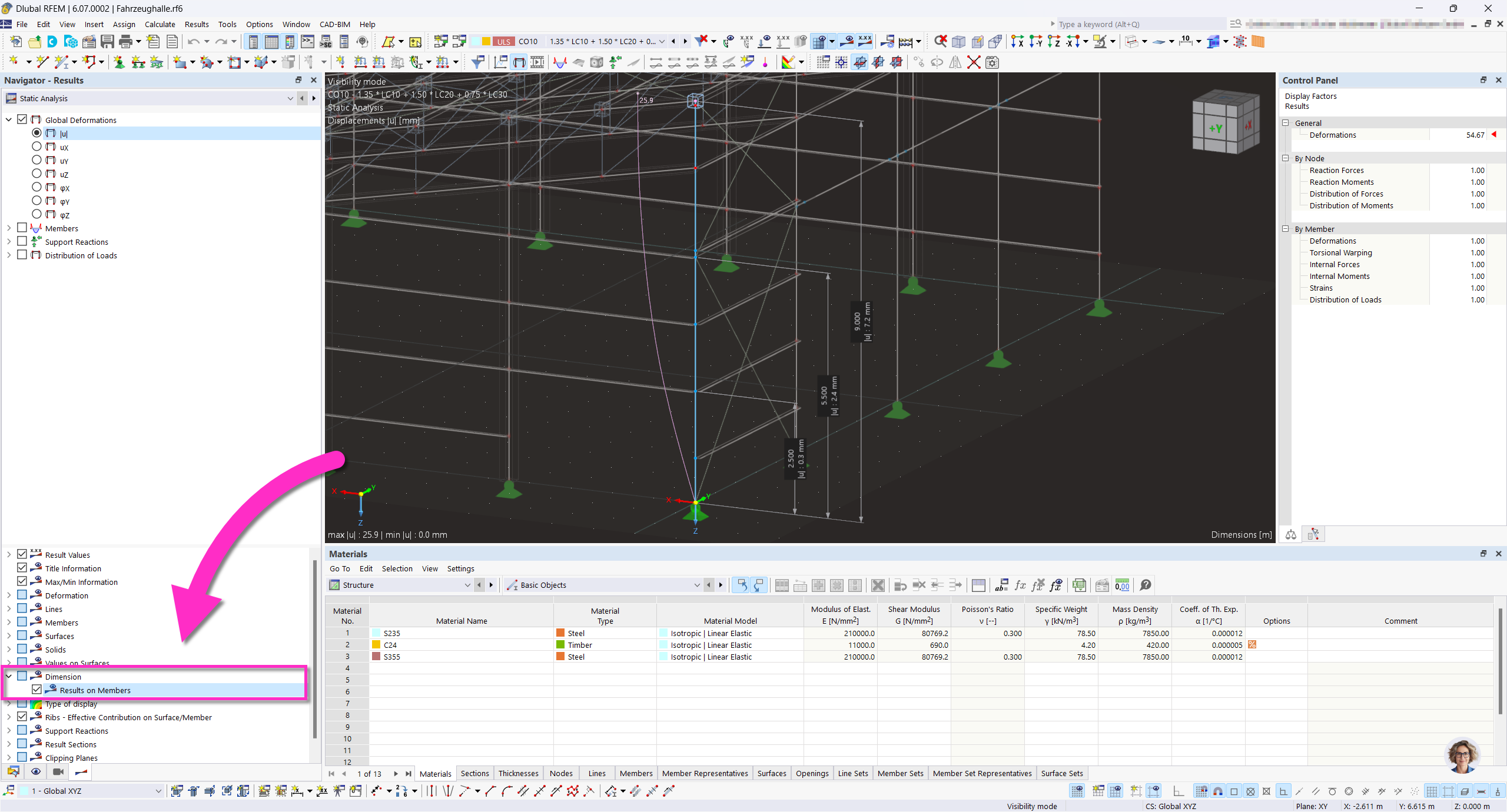 FAQ 005569 | How can I display the sag of a member directly in the model?