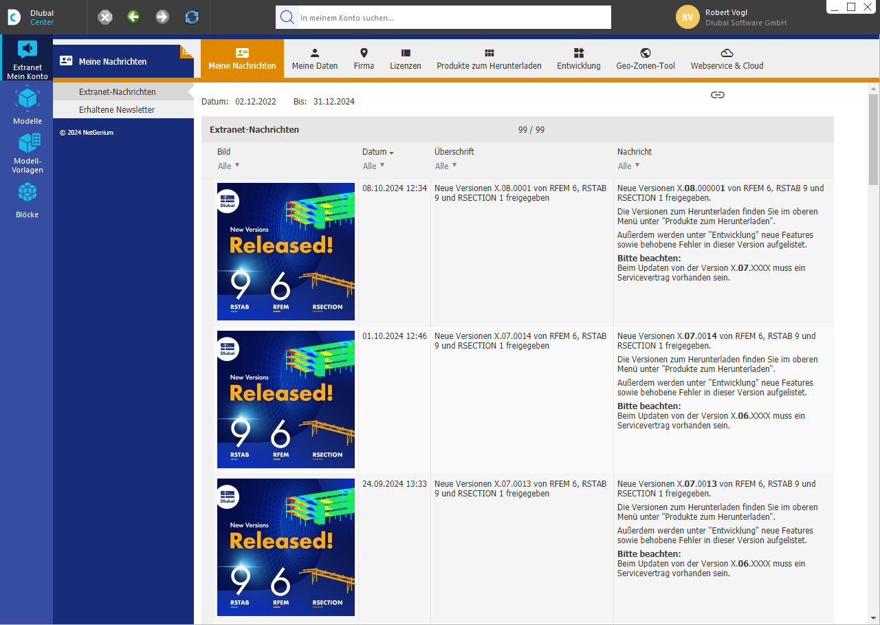 "Extranet | My Account" in Dlubal Center