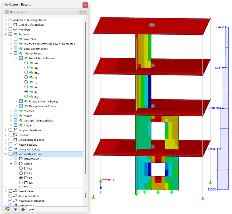 Vertical Result Lines with Forces in Walls