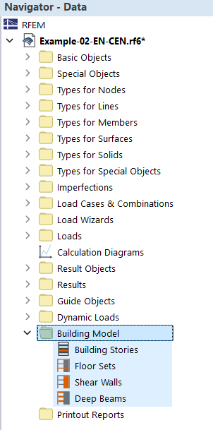 Category "Building Model" in Navigator – Data