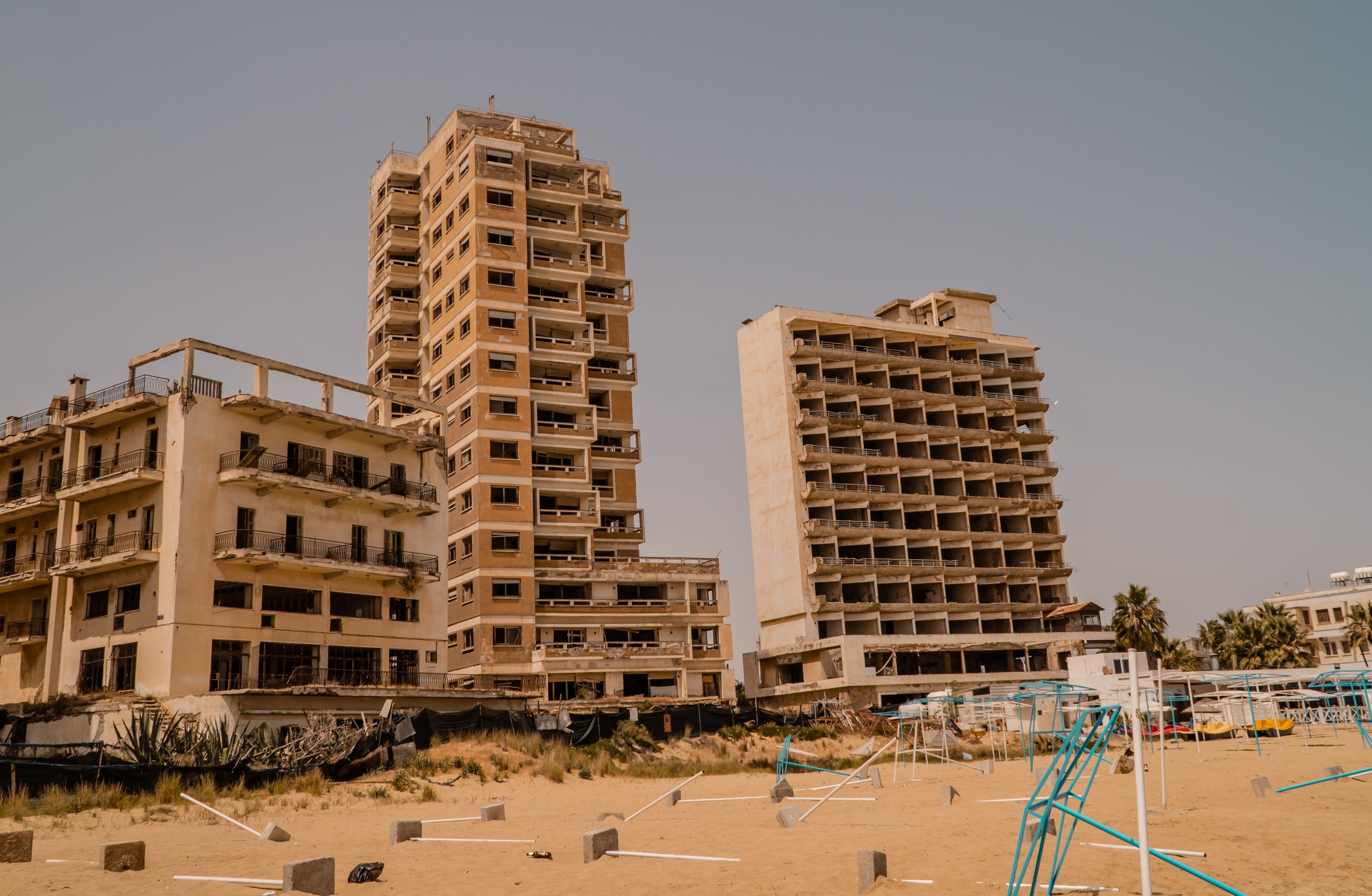 The ruins of the tourist town of Varosha on Cyprus are a hazy reminder of days gone by.