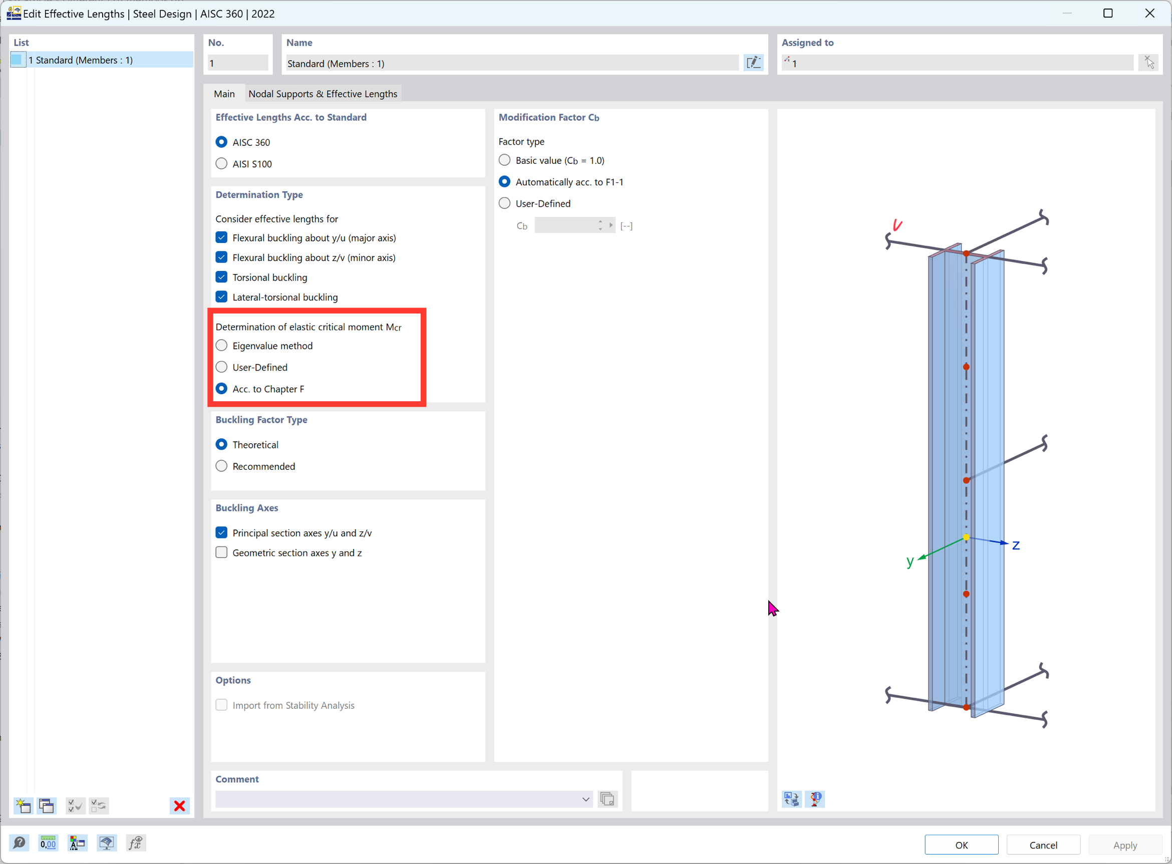 KB 001884 | AISC Chapter F Lateral Torsional Buckling Versus Eigenvalue Calculation Methods Compared in RFEM 6