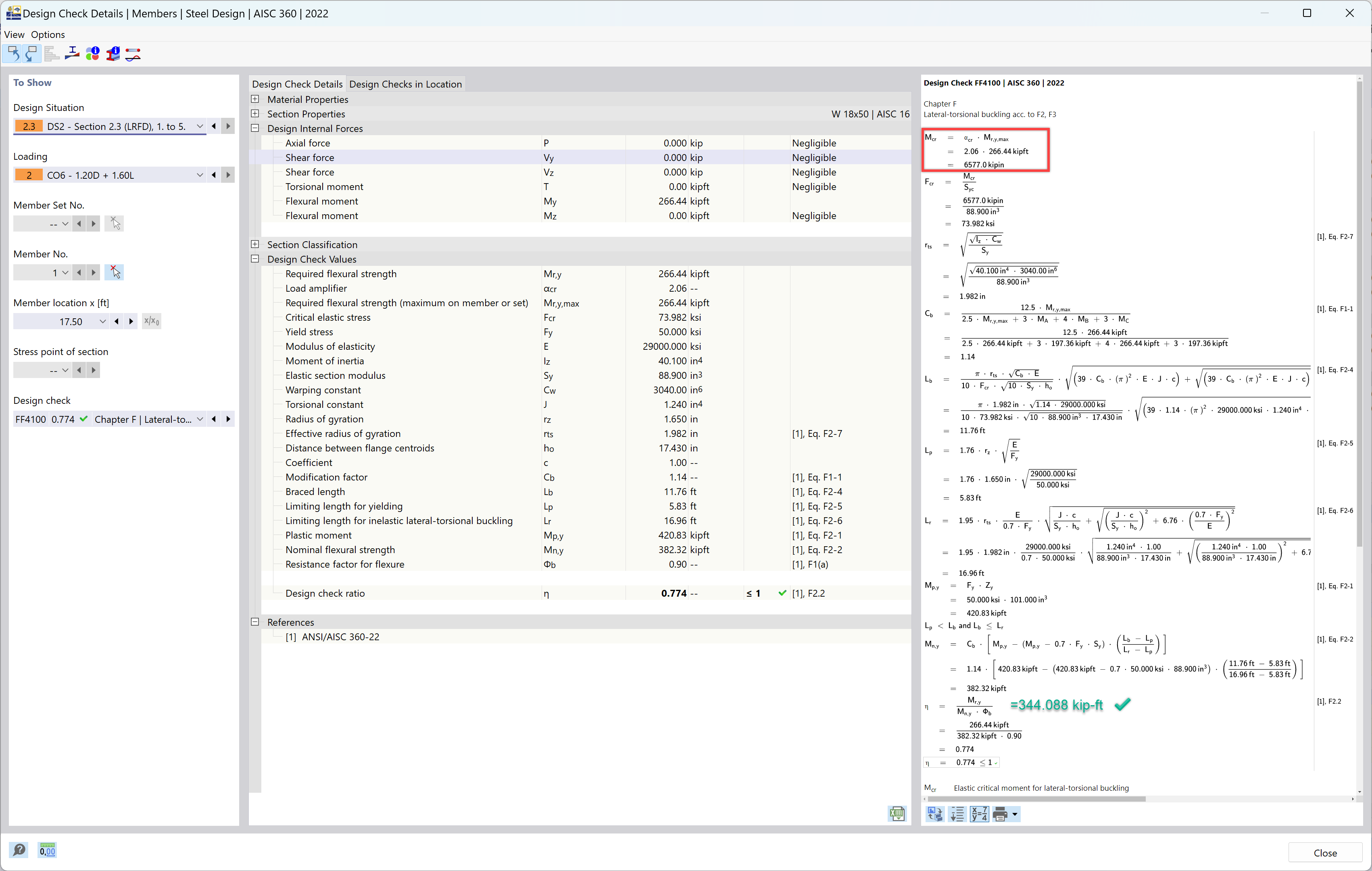 KB 001884 | AISC Chapter F Lateral Torsional Buckling Versus Eigenvalue Calculation Methods Compared in RFEM 6