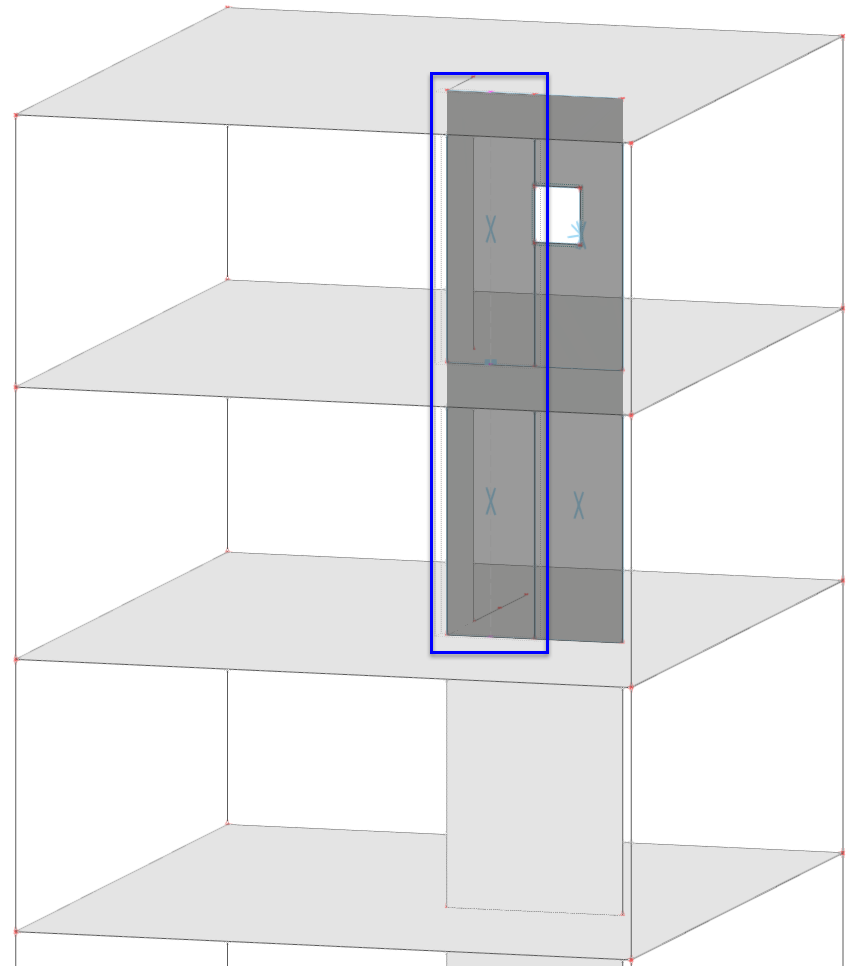 Modeling a shear wall consisting of surface cells using lines in surfaces