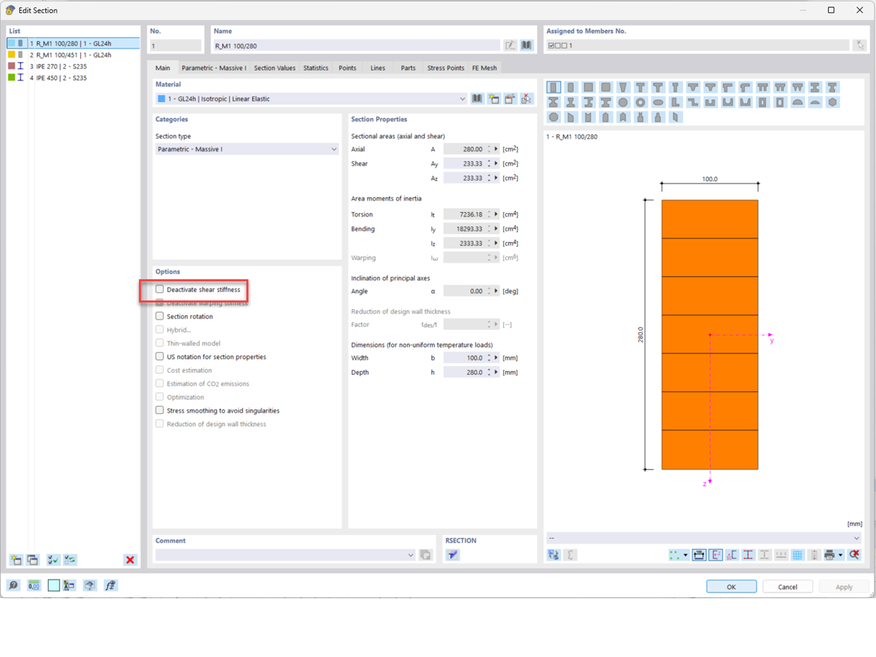 FAQ 005585 | What is the meaning of the error message "Incompatible calculation options" for members with linear section distribution (tapers)?