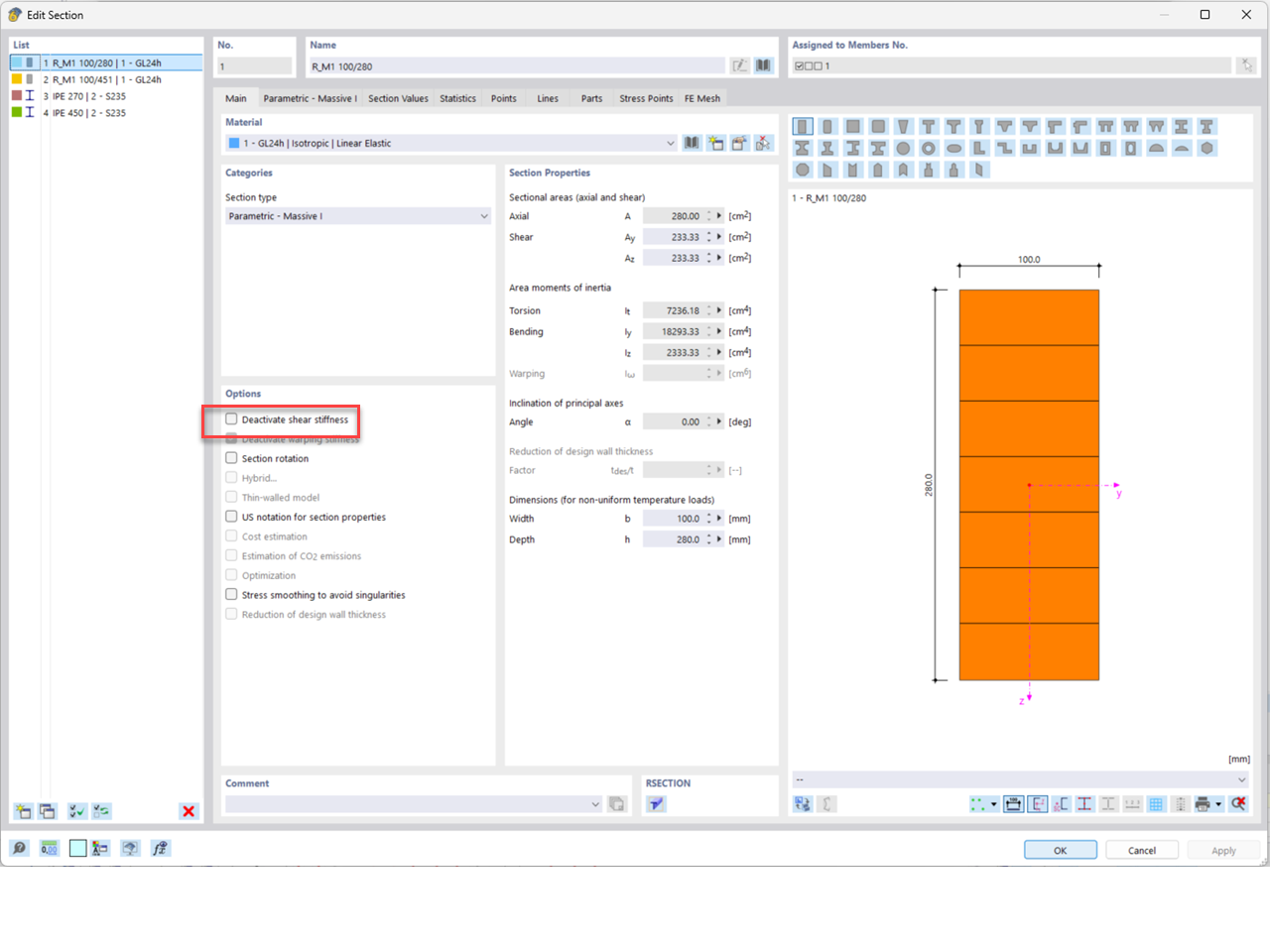 FAQ 005585 | What is the meaning of the error message "Incompatible calculation options" for members with linear section distribution (tapers)?