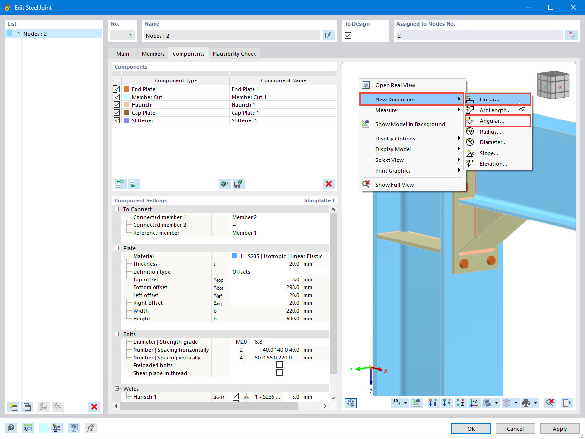 Opening Dimensions Dialog Box