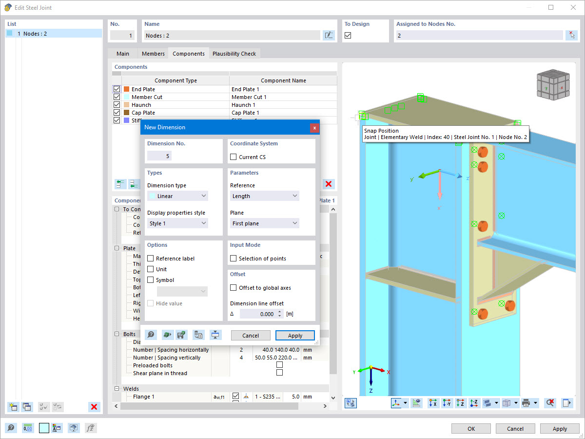 Dimension Settings and Snap Positions