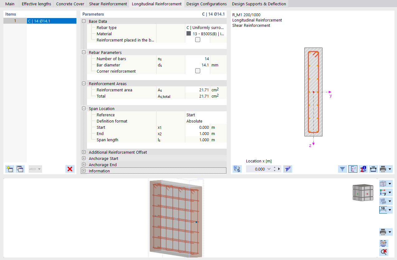 Define longitudinal reinforcement for result beam