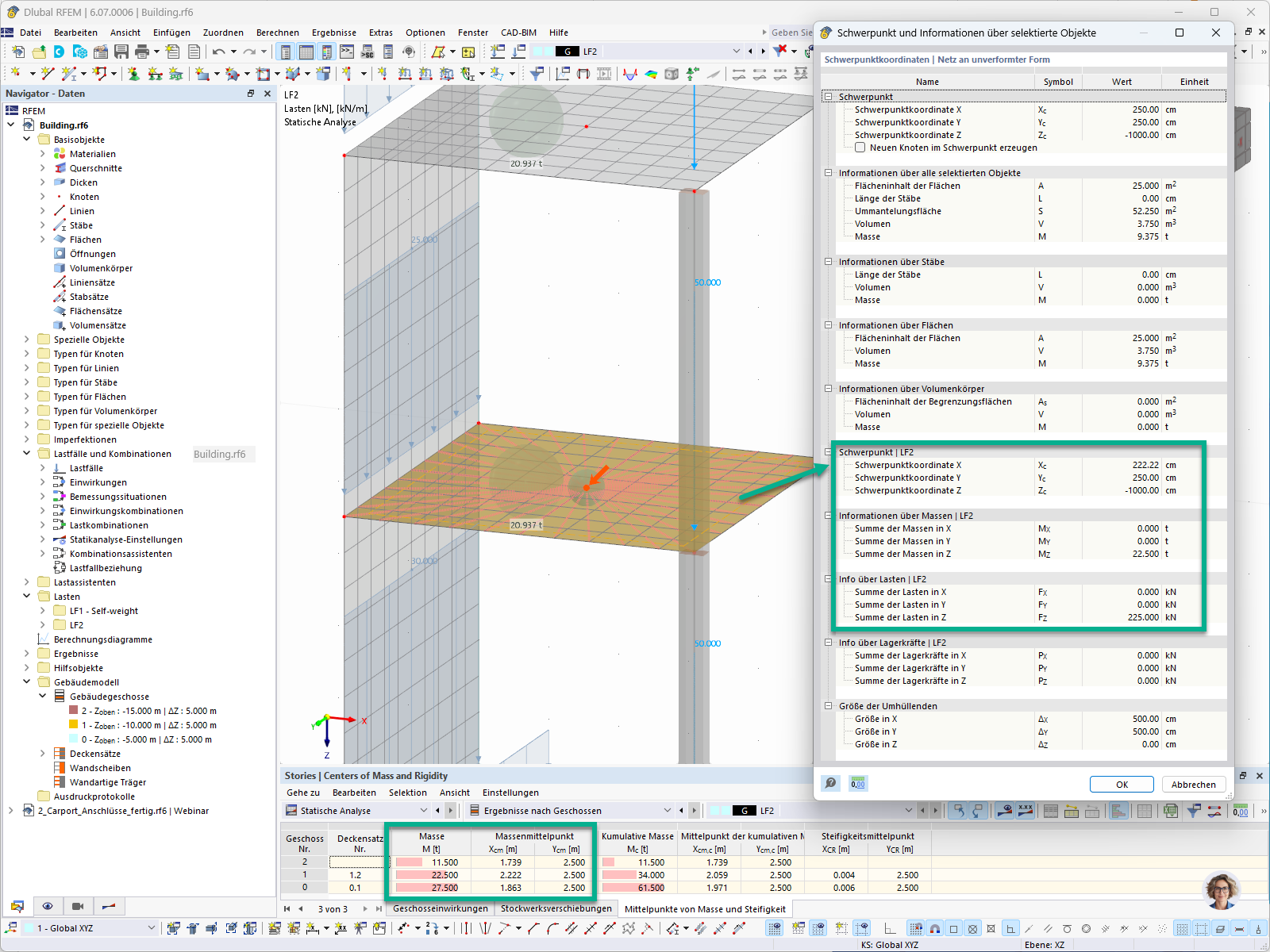 Feature 002861 | Calculating Center of Gravity Considering Loads of Load Case in RFEM 6