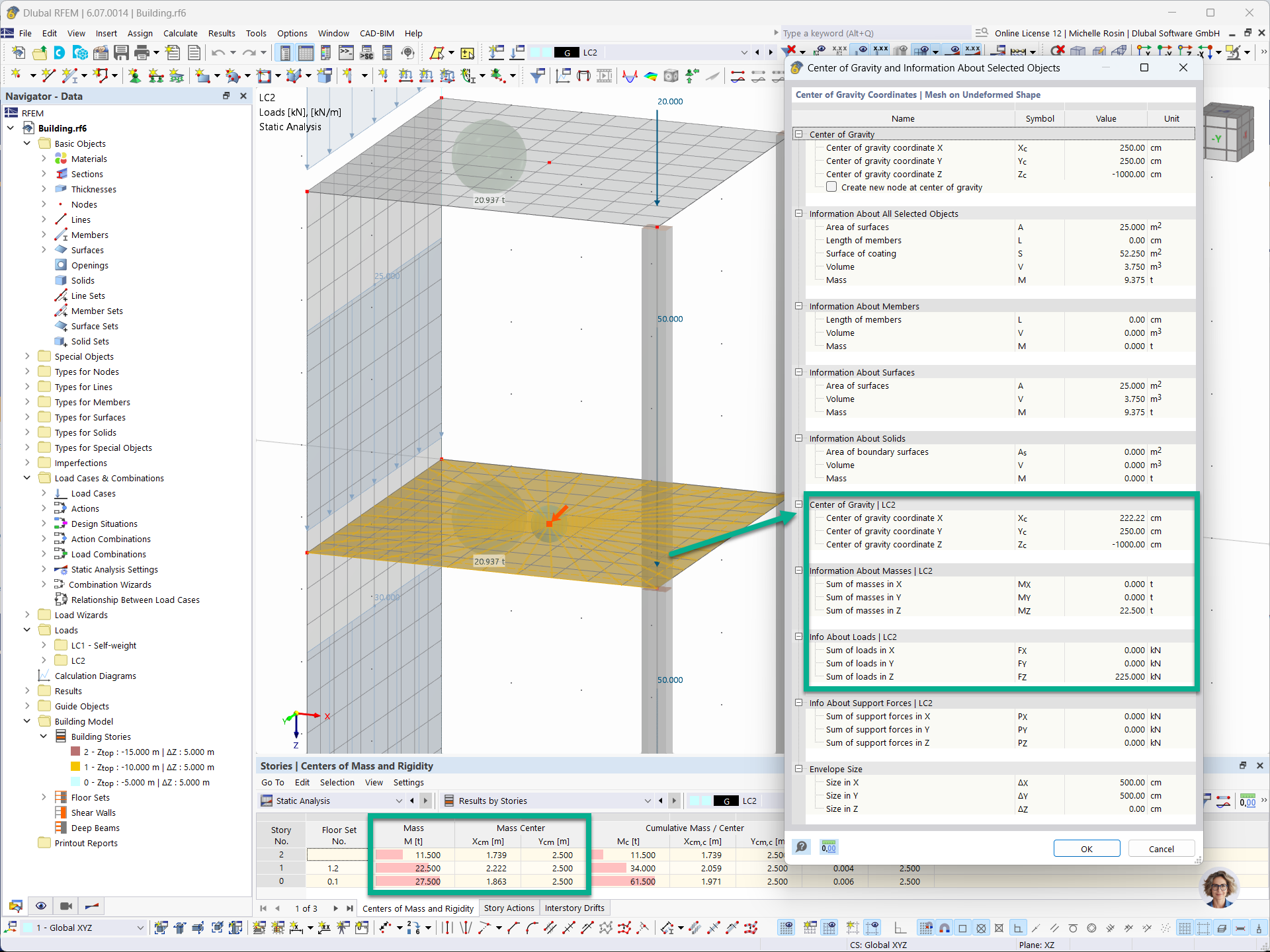 Feature 002861 | Calculating Center of Gravity Considering Loads of Load Case in RFEM 6