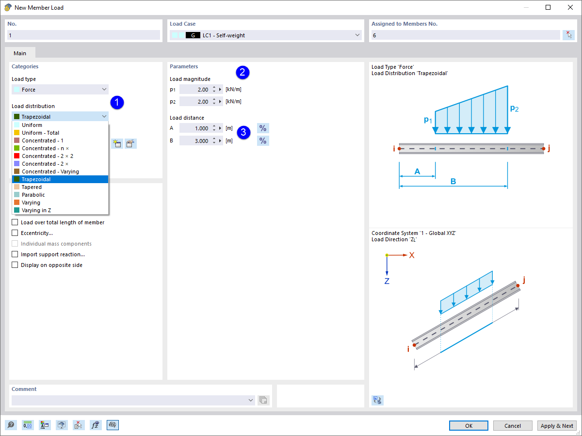 Define line load for part of member