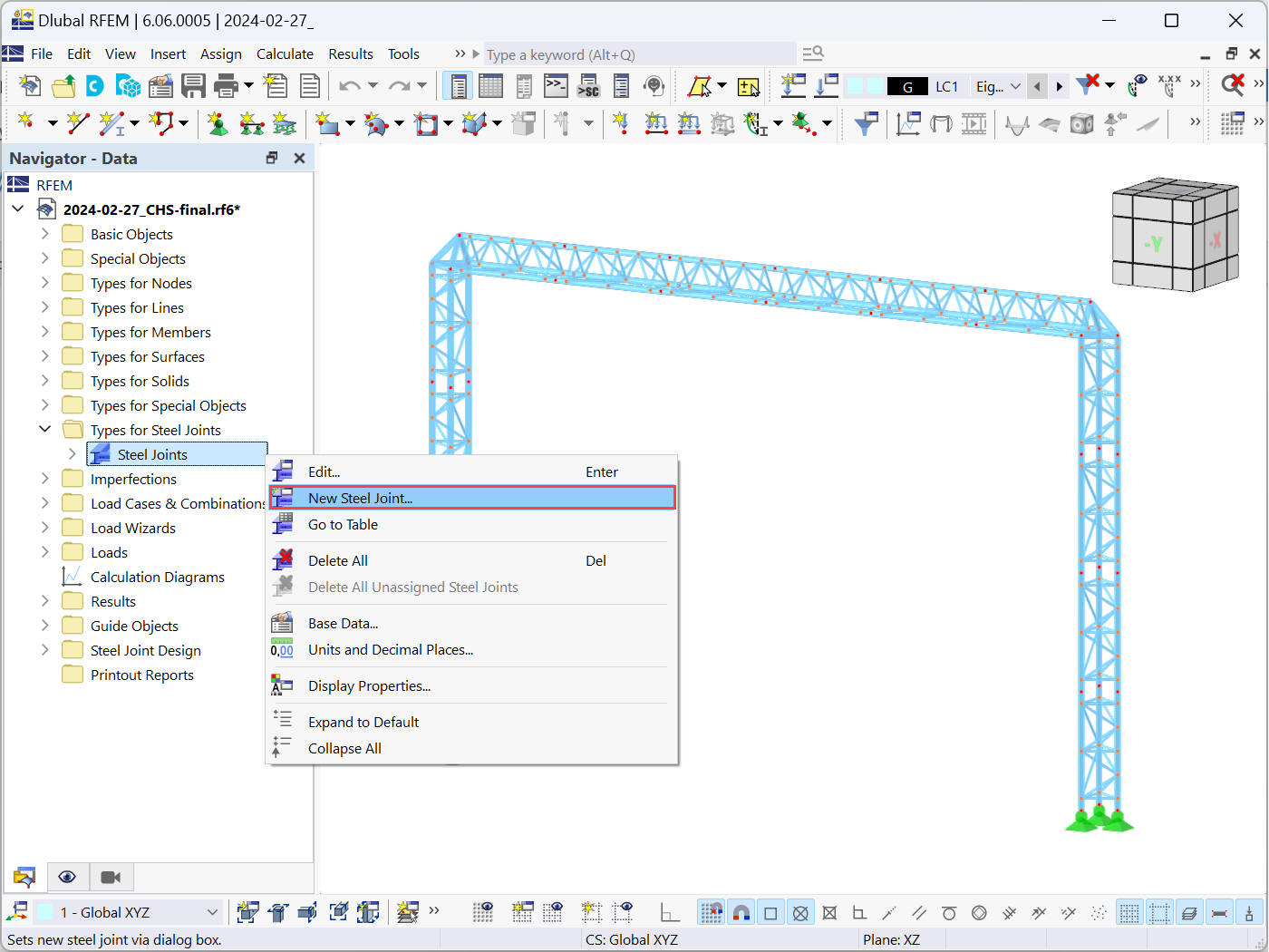 Steel Joints in Data Navigator