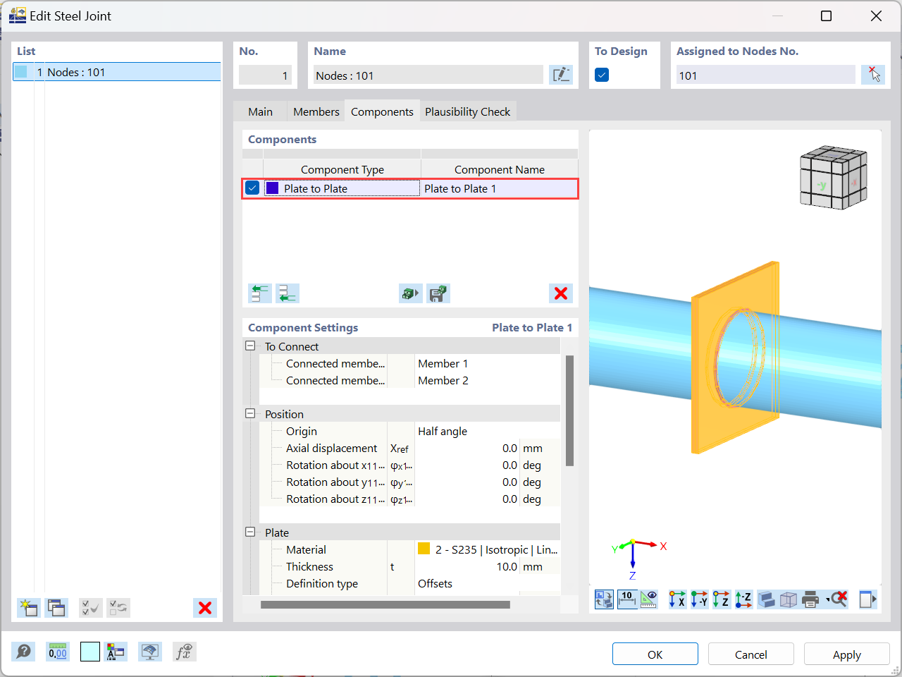 “Plate to Plate” Component: Settings