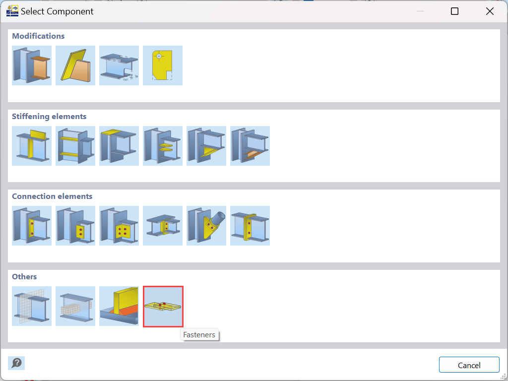 Adding “Fasteners” Component