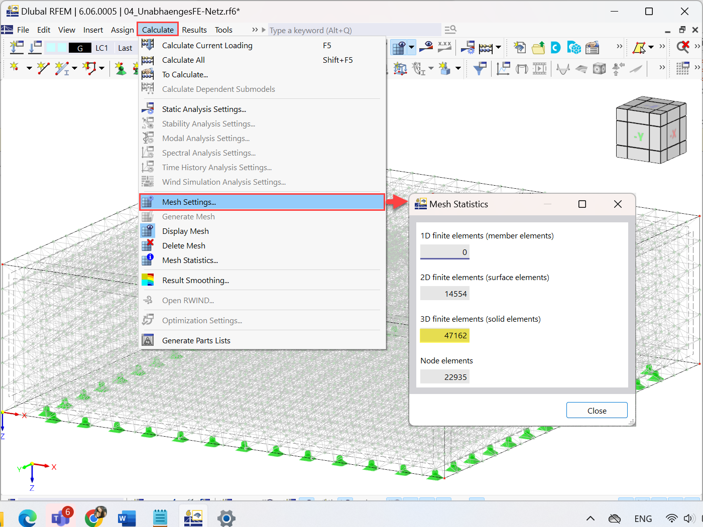 Mesh Statistics for FE Mesh Generated Without Using “Independent mesh preferred” Function