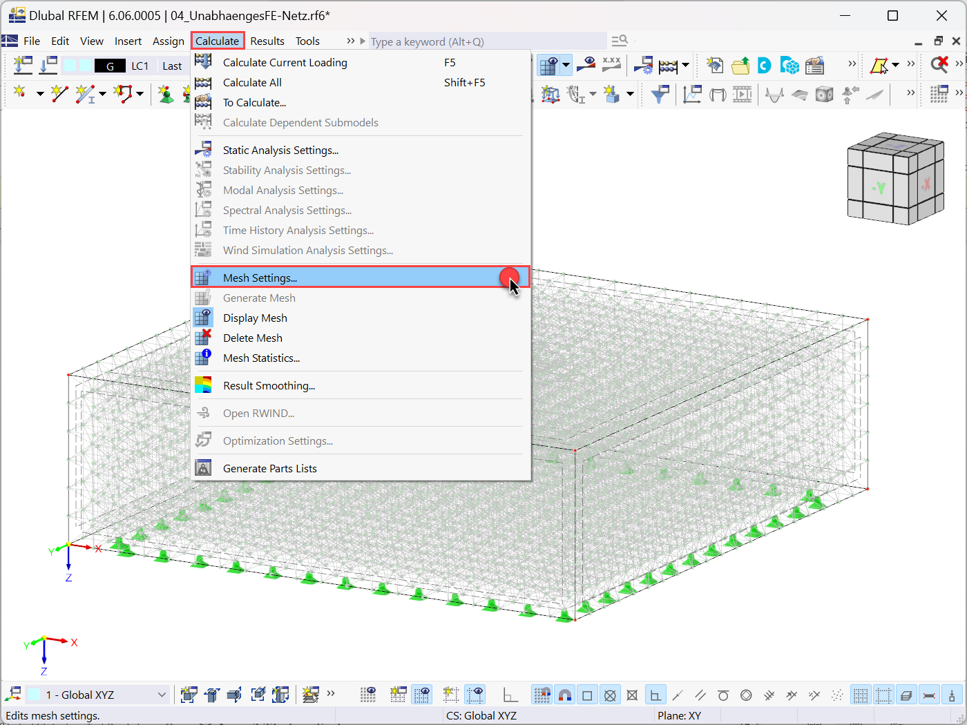 Opening “Mesh Settings” Dialog Box