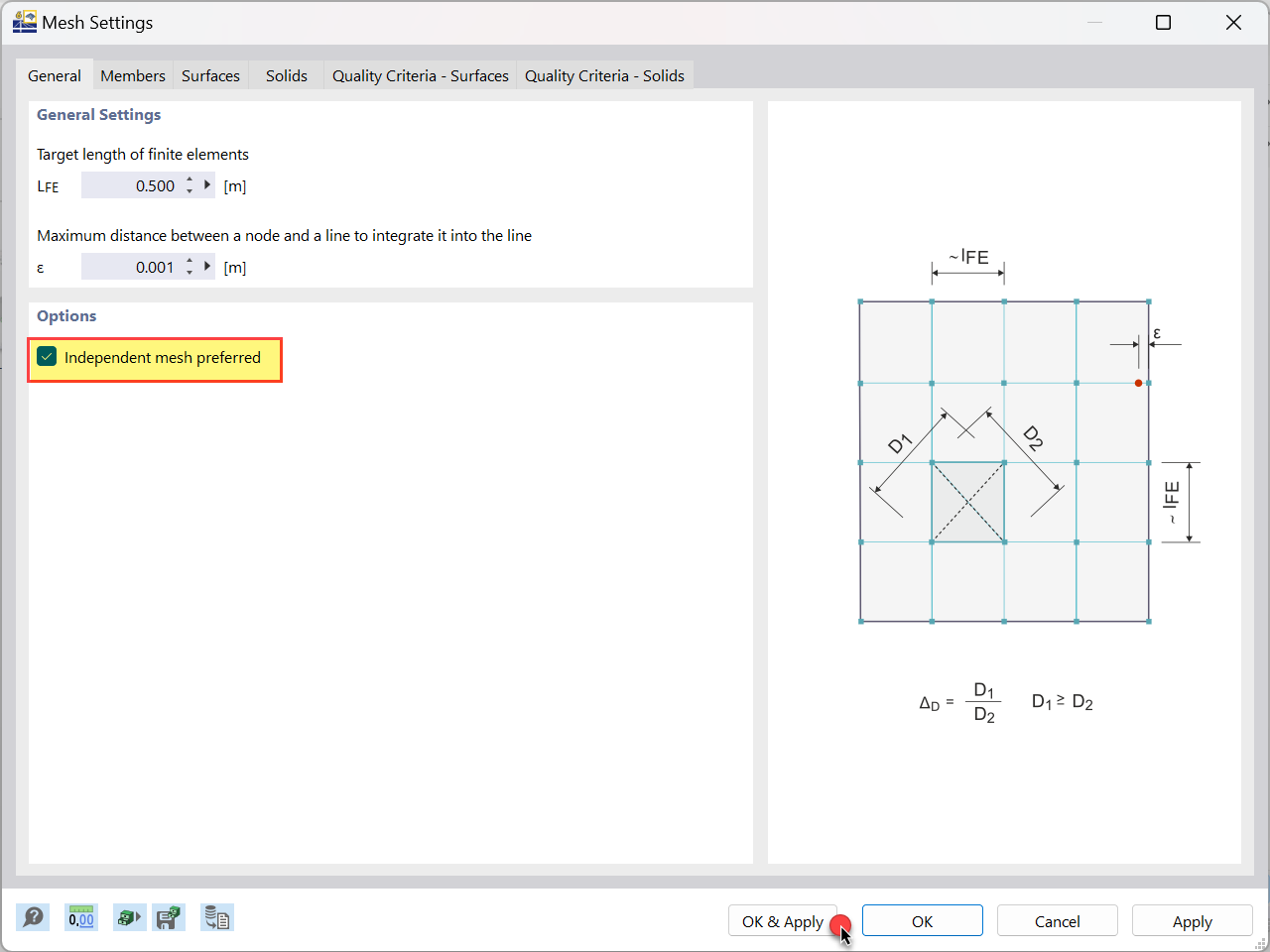 Activating “Independent mesh preferred” Option