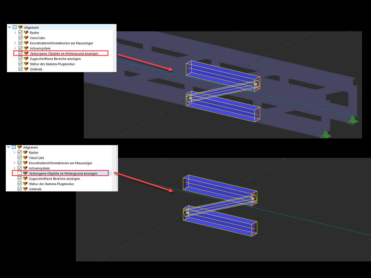 FAQ 005598 | How can I set the display and transparency properties of the objects that are not visible?