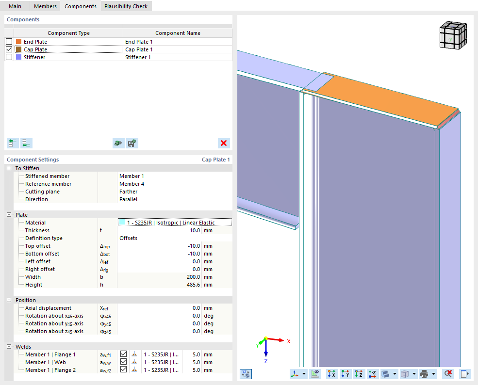 Component Settings for Cap Plate