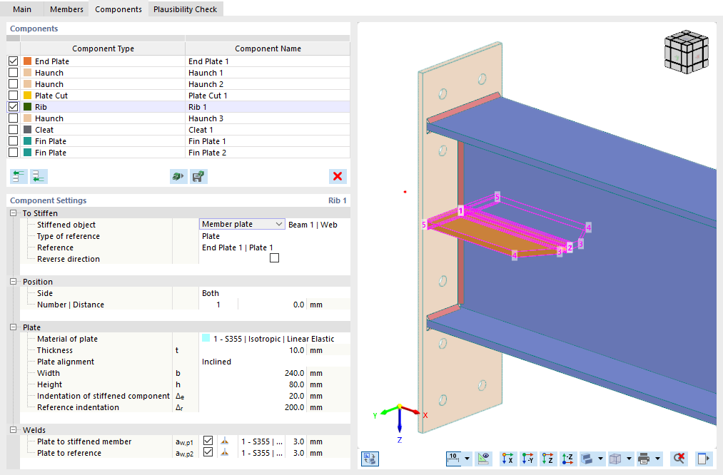 Component Settings for Rib