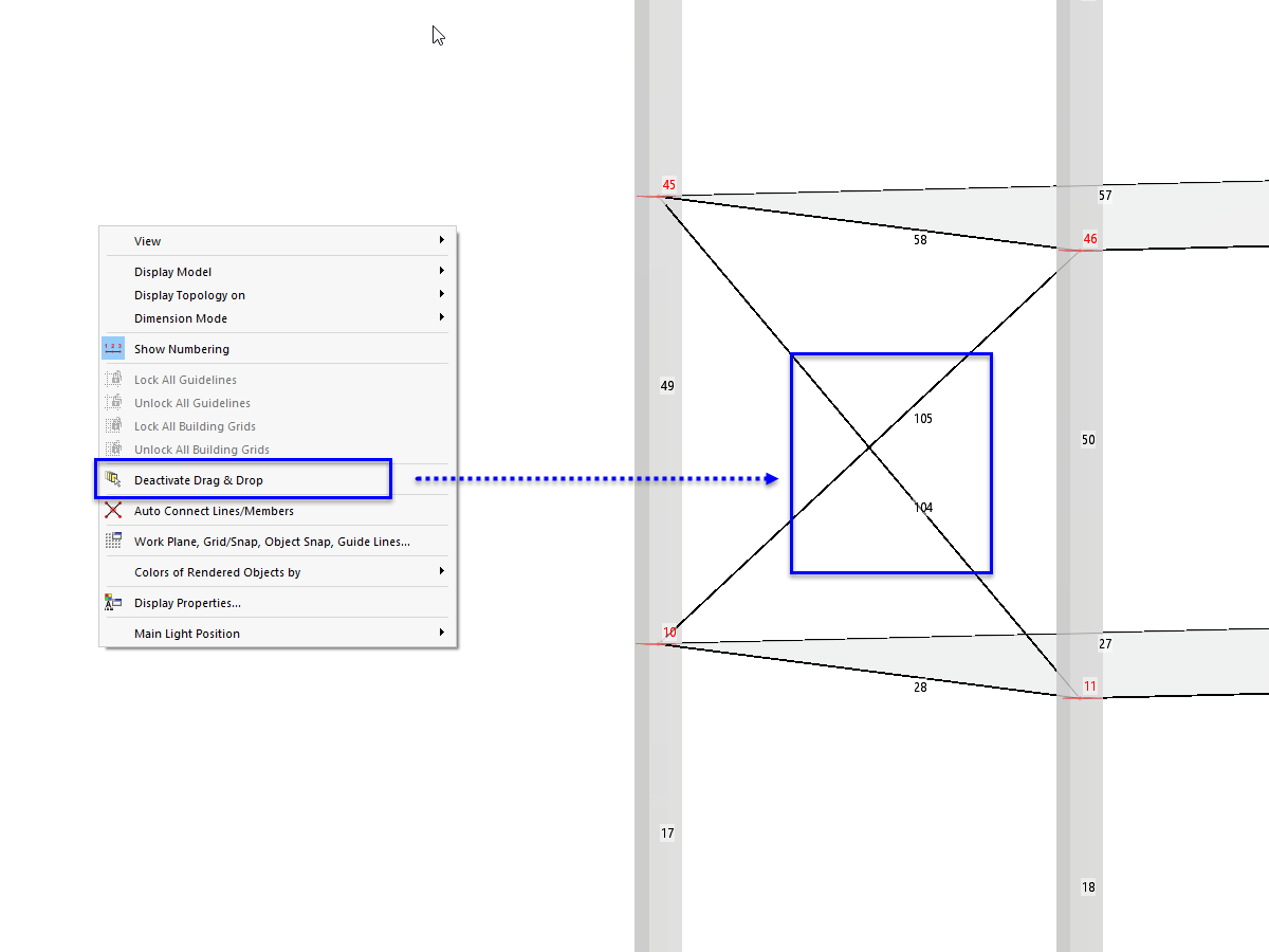 Shortcut Menu with Option for Crossing Lines