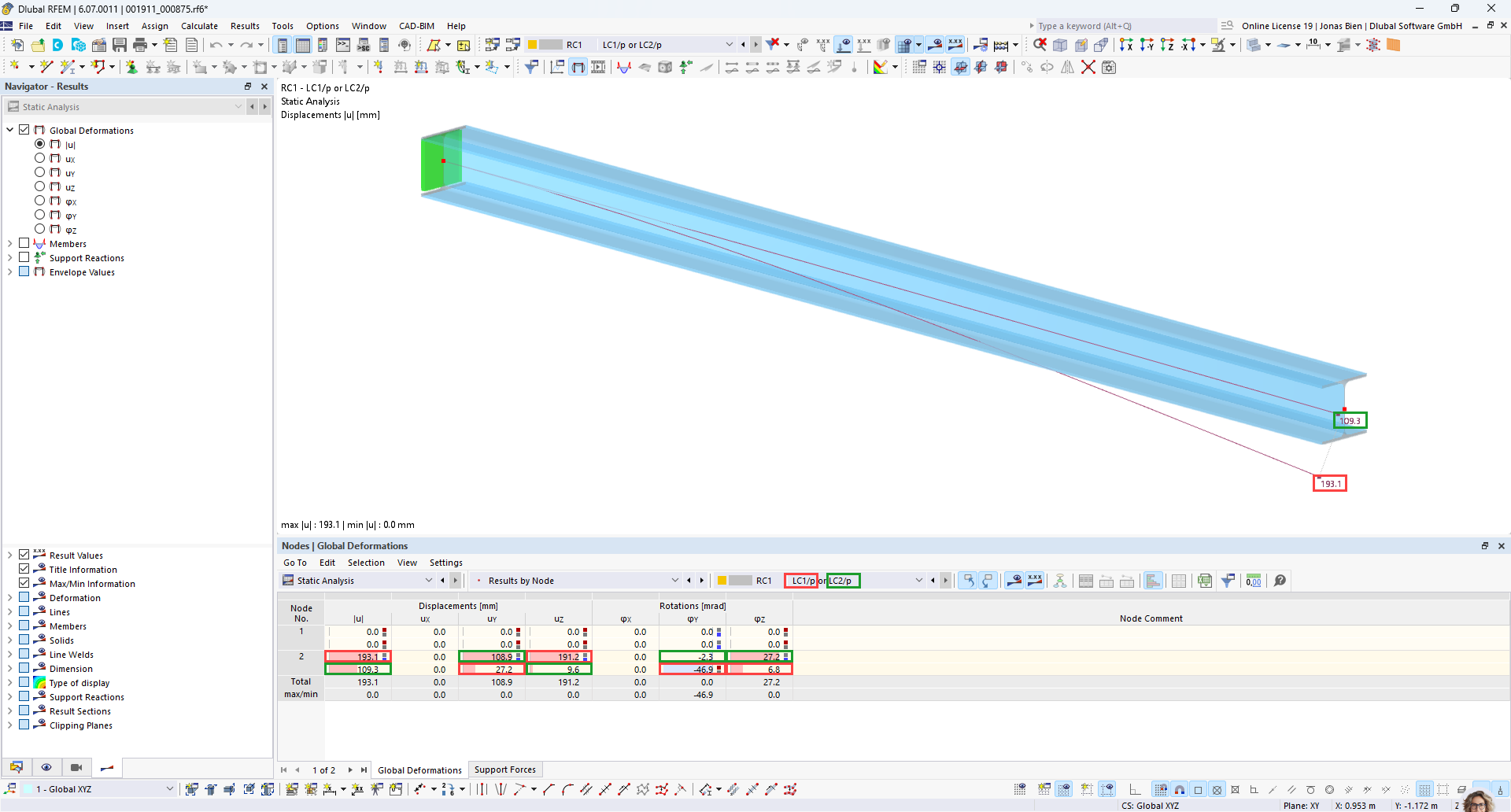 Deformations of Cantilever in Result Combination