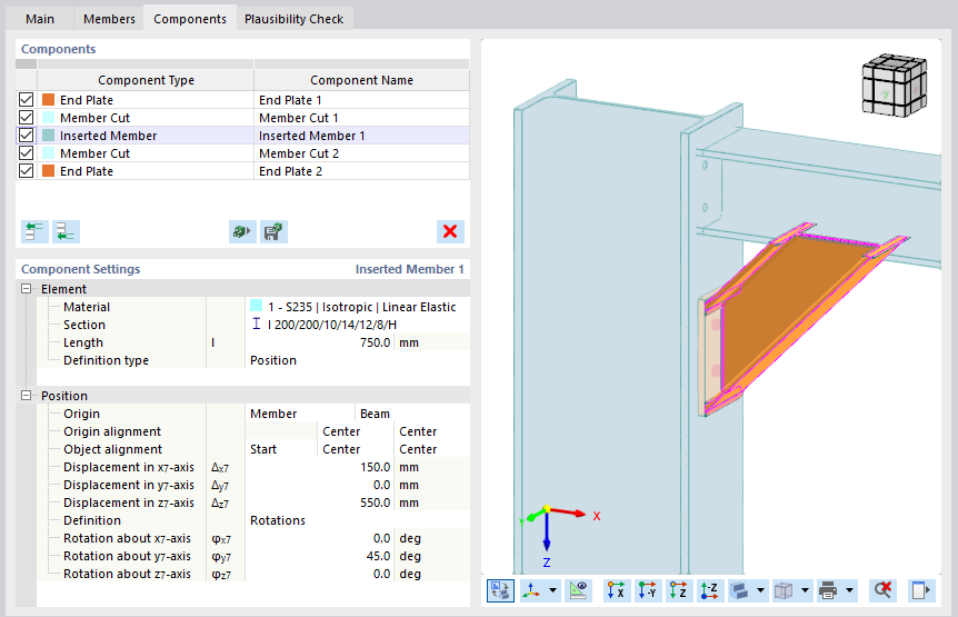 Component Settings for Inserted Member