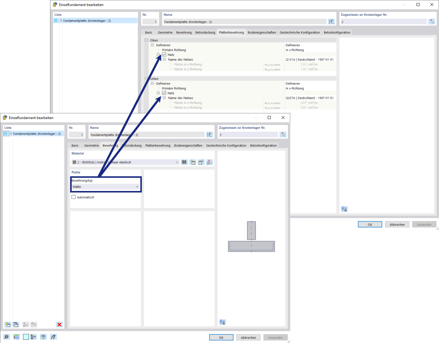 Concrete Foundations | Plate Reinforcement Tab in Case of Reinforcement Type "Meshes"