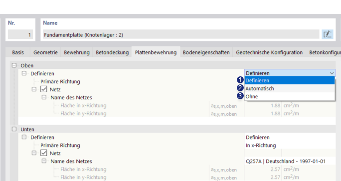 Concrete Foundations | Defining Mesh in Drop-Down Menu