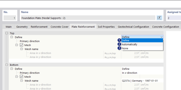 Concrete Foundations | Defining Mesh in Drop-Down Menu