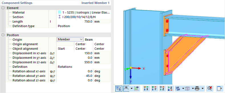 Define position of inserted member