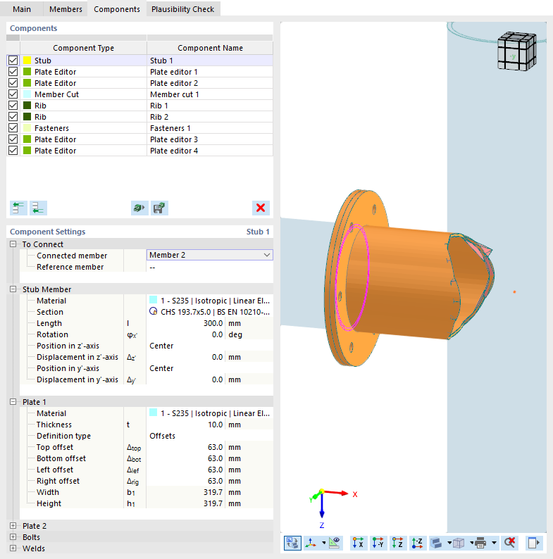 Component settings for stub