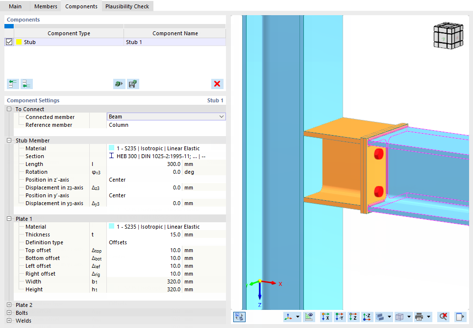 Component Settings for Stub